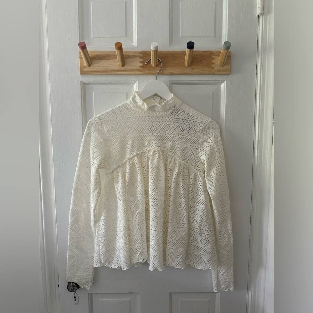 Free People Beach Lace Turtle Neck Peplum Top
